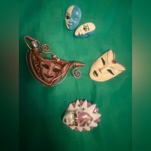Unique Mask Brooch and Pin Set